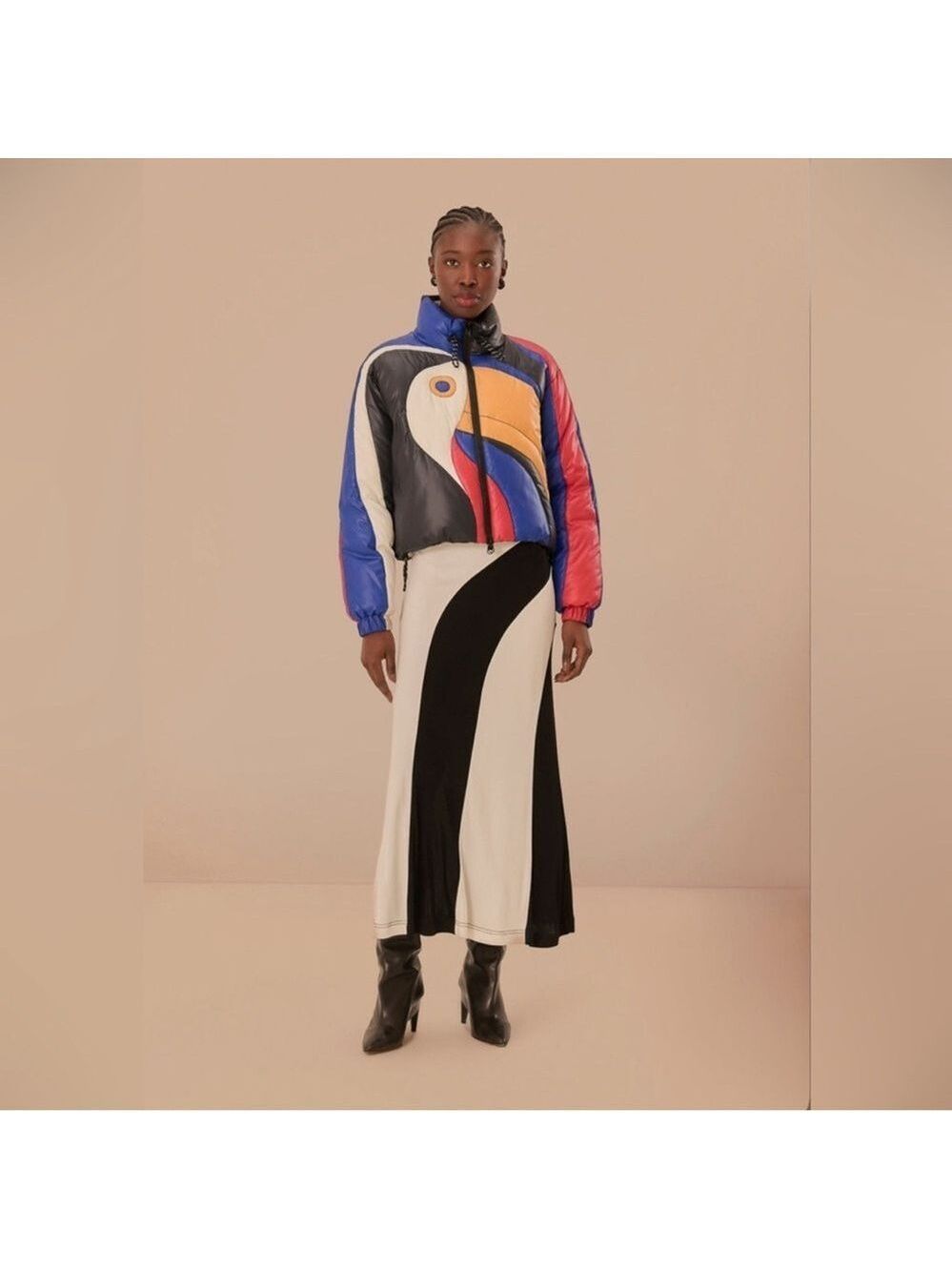 Farm Rio Multicolor Amanda Stripes Toucan Reversible Puffer Jacket